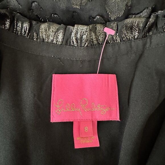 Lilly Pulitzer Avelynn Silk Dress Black Onyx Seeing Spots Metallic sz 8 NWT $258 - Picture 7 of 10